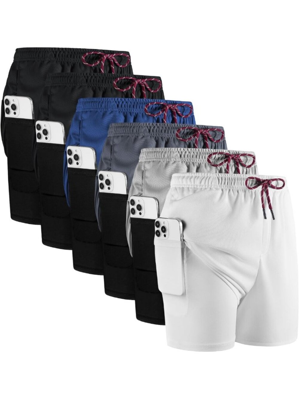 6 Pack Men's 2-in-1 Quick-Dry Workout Shorts, Lightweight Athletic Gym Shorts
